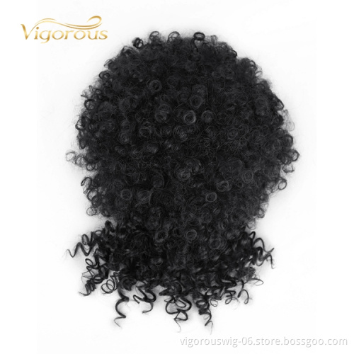High Quality Headwrap Machine Made Dropshipping Black Short Afro Wholesale Cheap Spring Curly Wig With Headband Attached